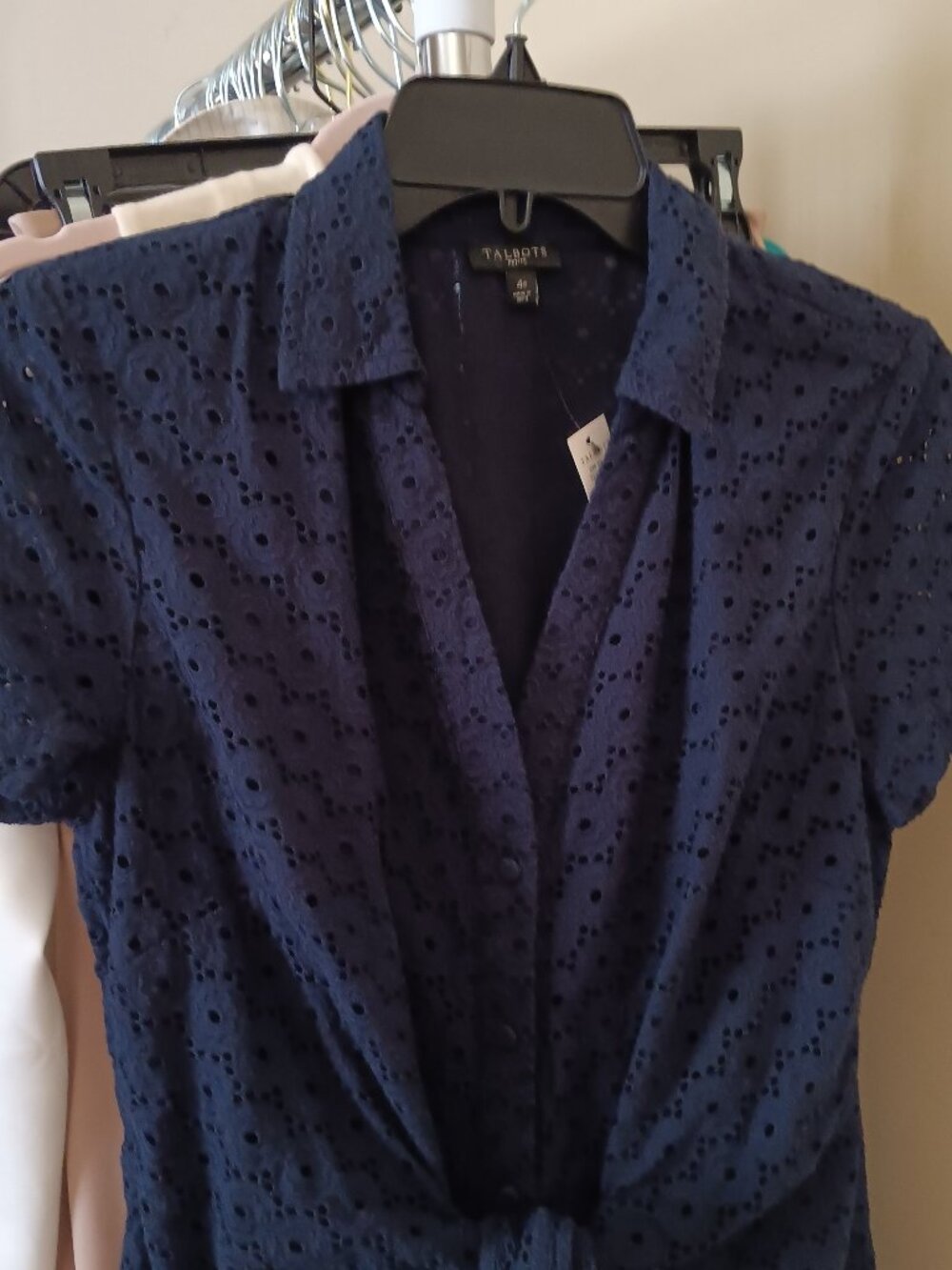 NWT Navy Blue Eyelet Cotton Dress Size 6 Petite